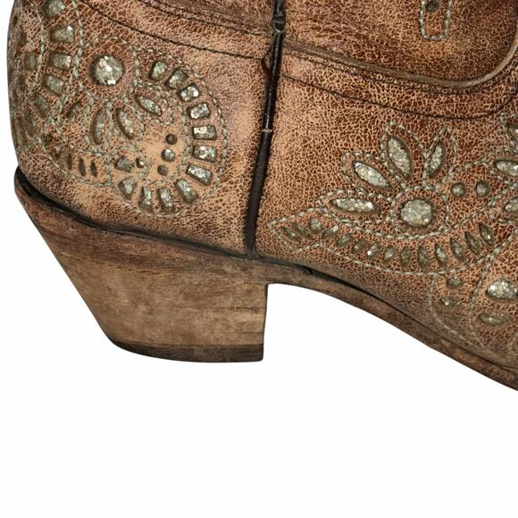 Corral Brown Leather Turquoise Glitter Inlay & Stitching Boots Snip Toe A3352 7M - Picture 6 of 16